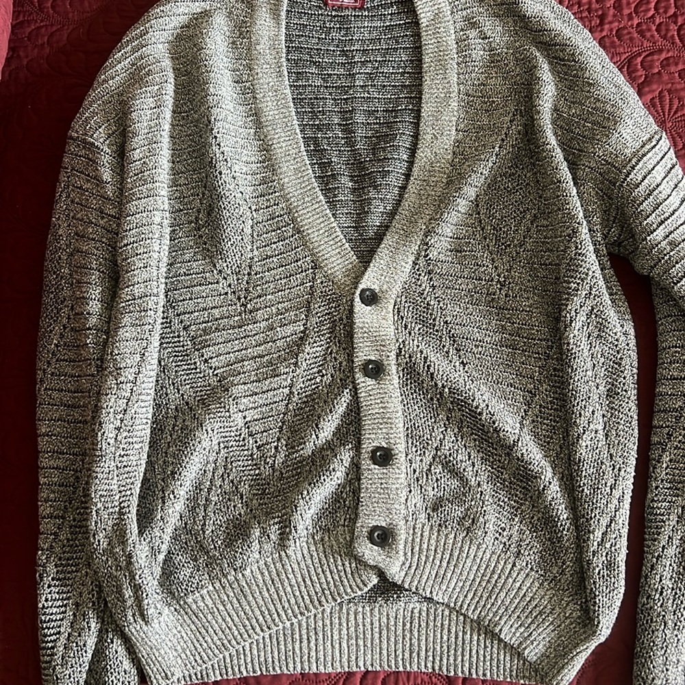 Gray  Knit Cardigan with V-Neck
